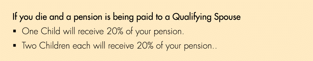 If you die and a pension is being paid to a Qualifying Spouse � One Child will receive 20% of your pension. � Two Chi...