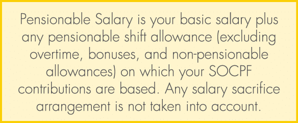 Pensionable Salary is your basic salary plus any pensionable shift allowance (excluding overtime, bonuses, and non pe...